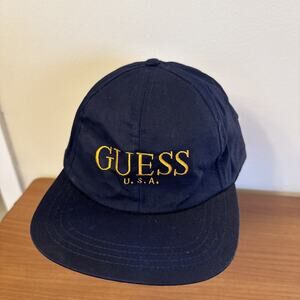 Vintage Guess U.S.A Snapback Hat Cap Blue Gold Adjustable 90s Jeans